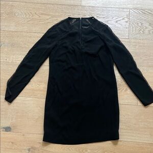 BCBGMaxAzria Black Long-Sleeve Lace-Accent Shift Dress